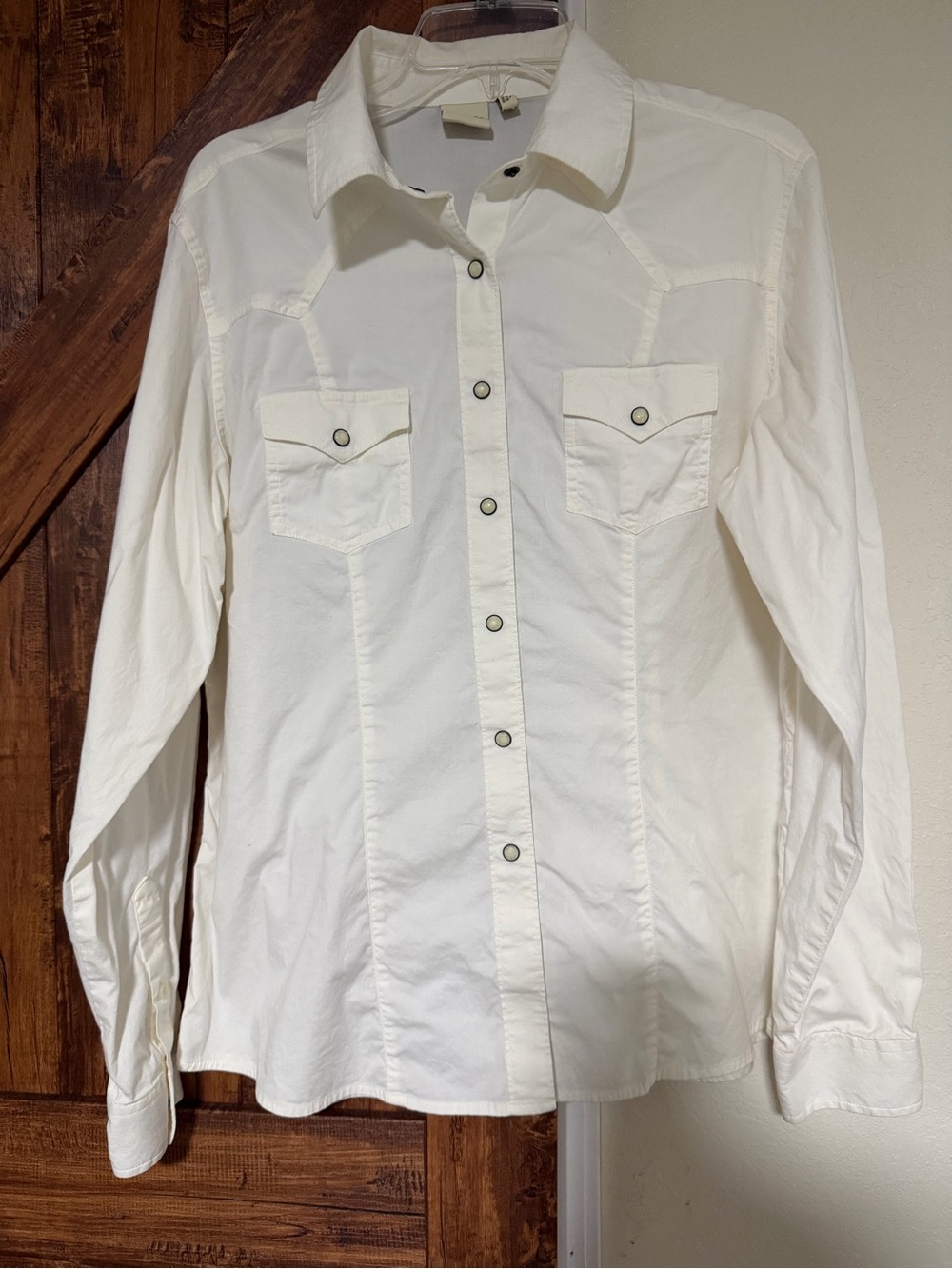 Vintage Rockies Women Pearl Snap Western Shirt Ivory, Long Sleeve Size XL